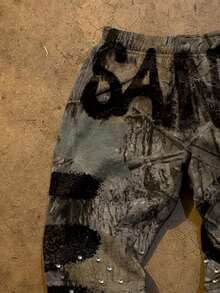 INAWLY Quần ống rộng lưng thun in chữ và cành cây cho nữ - Nhiều màu - Xem 4