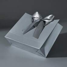 1/5个装 - 横款牛皮纸礼品袋、购物袋、带提手包装袋、蝴蝶结装饰手提袋、万圣节、万圣节、感恩节、圣诞节、新年、婚礼、生日礼品包装袋 - 銀灰色 - 查看 3