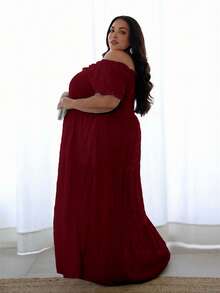 Pretty and Ole Đầm suông nữ cổ điển đơn giản, giản dị, thời trang dành cho nữ, bán chạy nhất, có dây rút, xếp nếp, viền bồng bềnh, màu đen, cỡ lớn, mùa xuân/hè/thu - Màu Đỏ Sâu - Xem 9