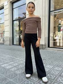 SHEIN Tween Girls Knit Sweater, Casual Daily Fashion Versatile Wear For Back To School Season, Autumn - Mocha Brown - View 4