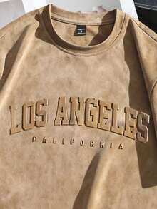 Manfinity Joysei Loose Khaki Suede 3D Letter T-Shirt, Suitable For School, Outings, And A Great Gift For Friends - Khaki - View 2