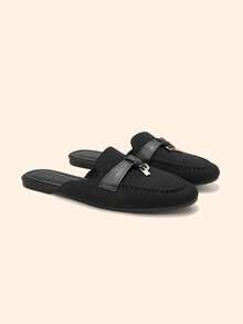 CUCCOO BASICS Women's Round Toe Flat Black Comfortable Versatile Commute Work Shoes, Breathable Mule Slip-On Flats For Christmas Spring Shoes Fall Shoes - Black - View 5