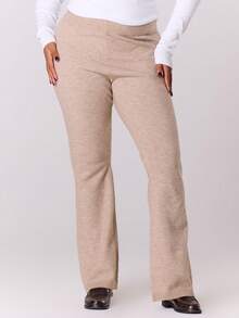 MUSERA 加大码纯色喇叭针织裤 - 卡其色 - 查看 2