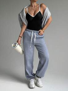 SHEIN 1pc Women Seamless Sports Bra & High Waist Shaping Bodysuit, Tummy Control - Black - View 7