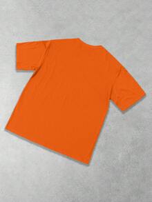 Claim Dot 男士黑色休闲宽松短袖T恤，饰有水钻，宽松版型，成熟街头风，适合通勤、日常休闲、返校、度假穿着，是送给男友/老公的绝佳礼物，情侣装也很不错。 - 橘色 - 查看 2