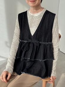 FRIFUL 女士休闲水洗牛仔无袖外套 - 藍色 - 查看 2