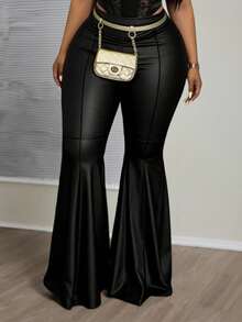 Veslaya 春夏新款音乐节、复活节、西部风、游牧风、生日派对、毕业典礼、校园、学生、日常休闲、百搭、休闲、邮轮旅行、海滩、日光浴、网红、街头风、早午餐、机场、派对及假日女式大码高腰黑色仿皮打底裤，适合春、夏、秋、冬四季穿着。 - 黑色 - 查看 8