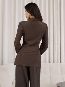 Modelyn Women's Fashion Distressed Pleated Collar Blazer Brown Blazer Women Suit Jacket For Women - Coffee Brown - View 3