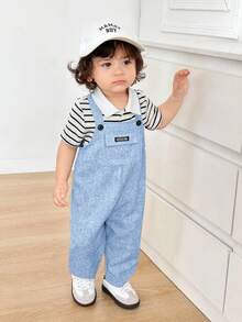 Newborn Baby Boy Blue Gray Bib Jumpsuit,Summer Casual Preppy Family Matching Outfit For Birthday Party,Wedding,Baptism,Performance&1st Birthday Shower - Dusty Blue - View 4