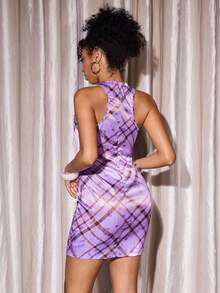 Y2Kool Maria Clara Maia Purple Plaid Music Note & Heart Y2K Girly Casual Mini Dress, Suitable For Autumn/Winter Parties, Holidays, Valentine's Day, And Daily Wear - Purple - View 2