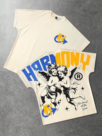 Men's Angel Letter Print Round Neck Short Sleeve Casual T-Shirt