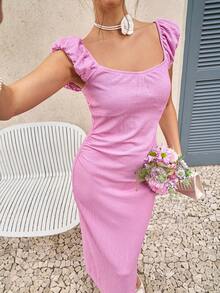 Cévolie Women's Square Neck Backless Lace-Up Long Dress - Pink - View 7