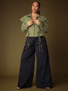 Vixey High Waist Pleated Extreme Wide Leg Pants - Black - View 2