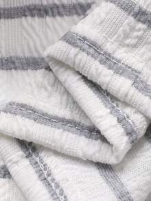 Dazy Plus Fashionable Striped Contrast Lace Loose Casual Pajama Set, Includes Top And Pants, Suitable For Spring And Autumn - Grey - View 3