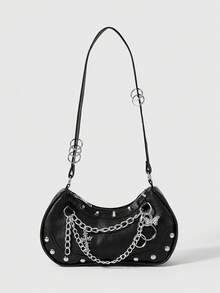 ROMWE Grunge Punk 金属环链蝴蝶斜挎包 - 黑色 - 查看 6