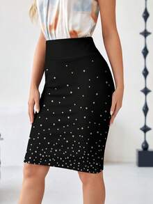 EMERY ROSE Falda con estampado de imitación de rhinestones para mujeres, adecuada para banquetes, fiestas, Año Nuevo, salidas, ir al trabajo, elegante - Multicolor - Ver 6