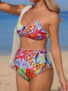 SHEIN Bộ đồ bơi bà bầu phong cách Boho họa tiết Paisley nhiều màu sắc, thích hợp cho kỳ nghỉ hè 2022 trên bãi biển. - Nhiều màu - Xem 5