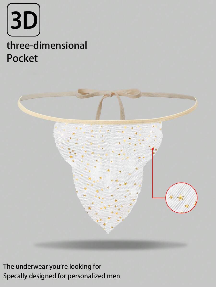 1pc Men's Sexy Sheer Mesh G-String Underwear - Yellow - View 1