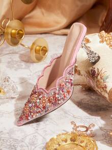 CUCCOO TILAWA Women's Fashion Party Pointed Toe Stiletto Heel Rhinestone Pumps Valentine's Day - Pink - View 6