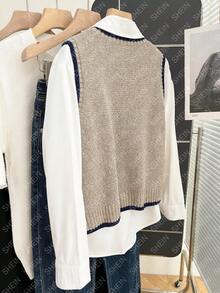 SHEIN Loose Fit Sleeveless Sweater Vest - Light Grey - View 2