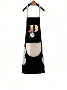 1pc Household Apron Waterproof Oilproof Can Wipe Hands Kitchen Work Clothes Fashion Initial Letter Print Men And Women Home Cooking Cleaning Apron Unisex Sleeveless Apron - Black - View 30