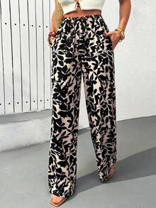 Cloudara Women Printed Detailed Wide Leg Pants - Multicolor - View 1