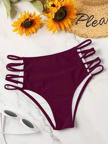 Breezaya Quần bơi màu trơn khoét eo, thích hợp cho đi biển/nghỉ mát. - Màu Đỏ Sâu - Xem 3