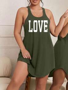 Lazeform Vestito da pigiama casual con spalline a spaghetti aderente per taglie comode con stampa a cuore - Verde militare - Visualizzare 6
