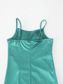 少女紫色缎面吊带长裙，适合派对/宴会的正式礼服 - 藍色 - 查看 7