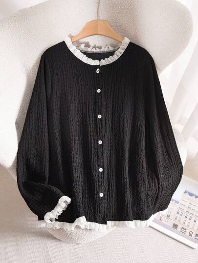 CosyJoli 大码女式休闲T恤，外出休闲黑色春季上衣