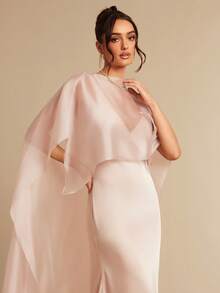 Silquee This Champagne Pink Cape-Style Fishtail Two-Piece Dress With A Shawl Collar Is Perfect For Spring And Summer, Ideal For Gatherings With Friends, As Well As Valentine's Day, Vacations, Dates, Garden Parties, Picnics, Nightclub Parties, And Elegant Dinners. The Fitted Cut Accentuates The Figure And Showcases Feminine Charm. Elegant And Captivating, It's The Perfect Choice For Valentine's Day. Also Suitable For Nightclub Parties, Elegant Parties, Weddings, And Bridesmaid Dresses. - Champagne - View 6