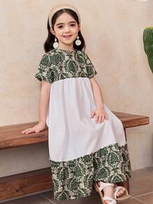 DRMZ Young Girl Chiffon Ditsy Floral Casual Vacation Dress - Green - View 3