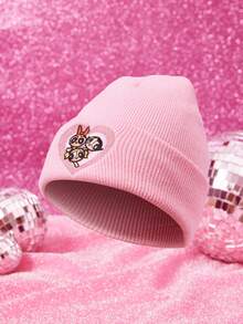 THE POWERPUFF GIRLS X SHEIN 1pc Knitted Beanie Hat With Cartoon Embroidery Pattern, Fashionable Street Riding Gift Choice - A - View 4