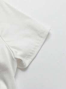 Sunspun Plus Size Summer Casual Solid Color Square Neck Ribbed Slim Fit Short Sleeve T-Shirt - White - View 5