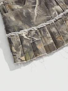 ROMWE Grunge Punk Punk Withered Leaf Print Metal Grommet Chain Pendant Pleated Women Denim Mini Skirt - Multicolor - View 4