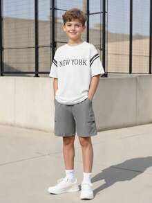 Vacaura 2pcs/Set Teenage Boys' Summer Casual Round Neck T-Shirt And Outdoor Sports Shorts Set - Multicolor - View 3