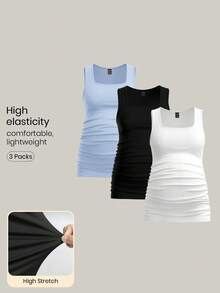 Modmama 3pcs Maternity Women's Solid Color Slimming Tank Tops, Casual & Simple, Perfect For Summer - Baby Blue - View 6