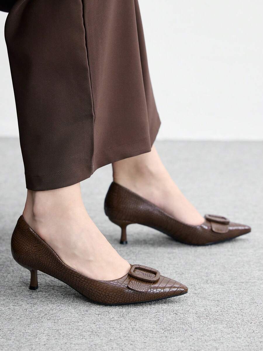 CUCCOO BIZCHIC Women's Pointed Toe Buckle Design Fashionable Elegant High Heels Valentine's Day Spring Shoes - Coffee Brown - View 1