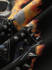 ROMWE MEN Street Life Men's Skull Print Round Neck Rivet Loose Tank Top - Black - View 7