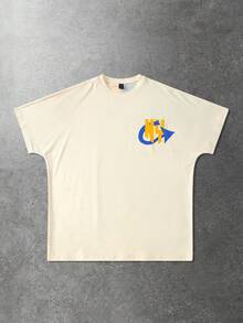 ROMWE MEN T-shirt décontracté à manches courtes col rond avec imprimé lettres d'ange pour hommes - Noir - Voir 2