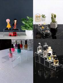 两件套小型透明亚克力展示架，适用于收藏品、化妆品等，透明材质，可用于厨房、浴室、客厅、桌面装饰、派对庆典展示收纳架。 - 透明 - 查看 10