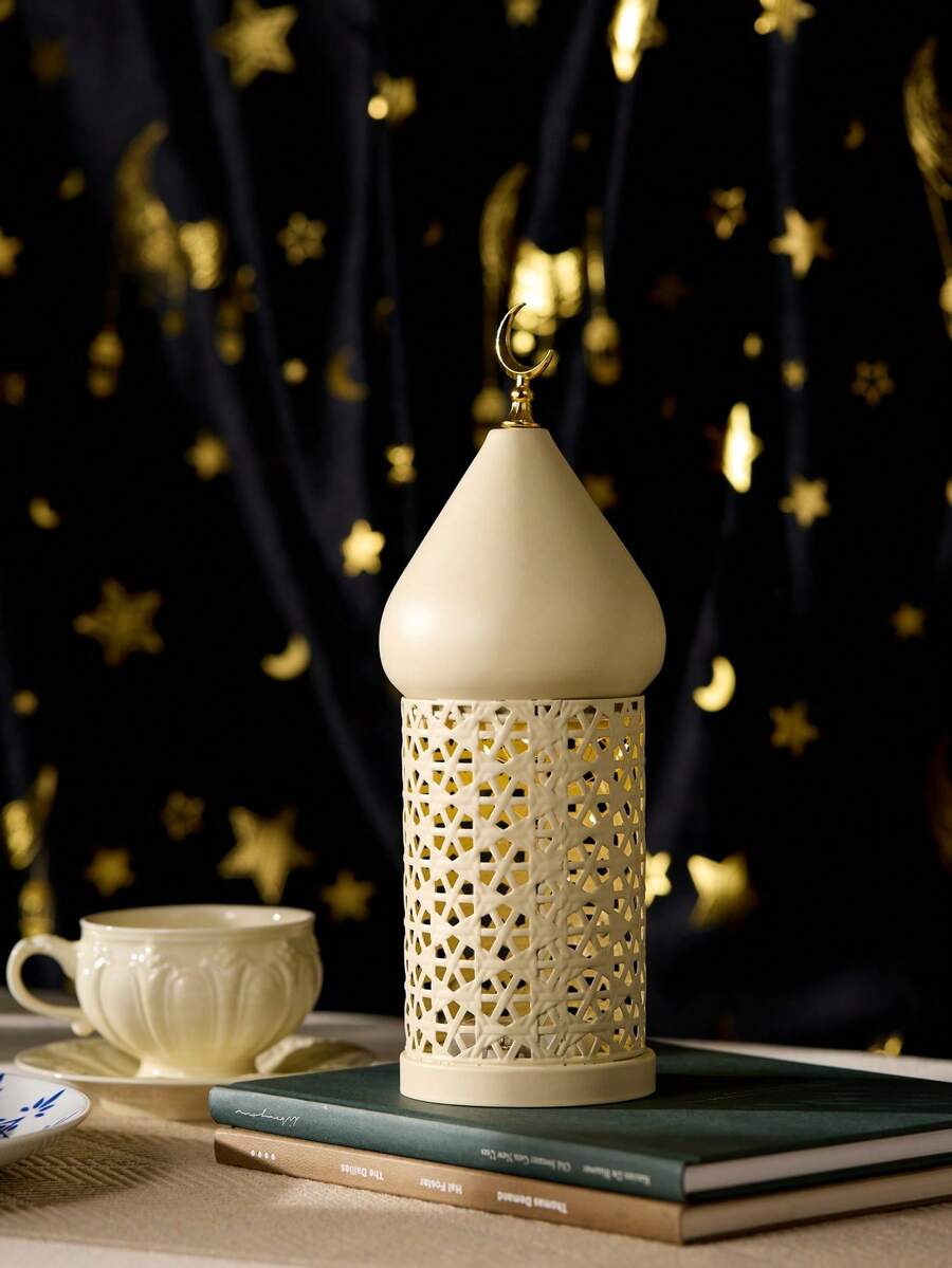Cirelle Ramadan & Eid Lantern - Table Lamp With Intricate Metal Cut-Outs & Fairy Lights, Holiday Centerpiece For Home Decor & Party - Off-white - View 1