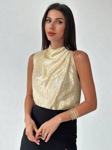 Firerie Women's Elegant Fashion New Commuting Office Daily Vacation Music Festival Asymmetrical Pleated Apricot Blouse, Spring/Summer - Apricot - View 4