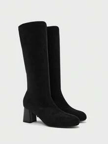 CUCCOO BIZCHIC Sepatu Bot Setinggi Lutut Wanita Warna Polos yang Modis, Serbaguna untuk Pemakaian Sehari-hari - Hitam - View 7