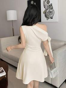 Celisse 女士不对称系带腰部短裙 - 米色 - 查看 2