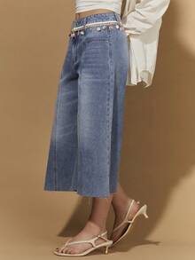 COSMINA Quần jeans nữ ống rộng, trang trí họa tiết vỏ sò, dài đến mắt cá chân (7/8). - Rỉ Nâu - Xem 6