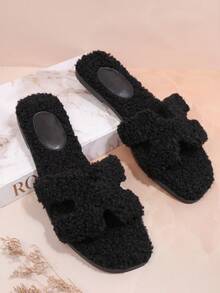 SHUZIA Women's Minimalist Slip On Flat Sandals - Black - View 5