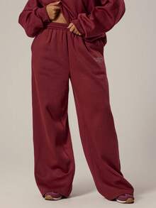 MUSERA Plus Size Graphic Print Wide Leg Joggers Sweatpants Tracksuit Bottoms Only Cute Spring Casual Girly Spring - Maroon - View 2