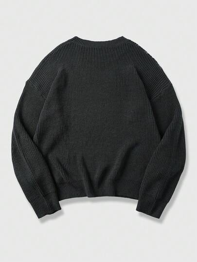 ROMWE MEN Spring Casual Graphic Men'S Casual Distressed Scorpion Pattern Round Neck Long Sleeve Sweater, Autumn/Winter