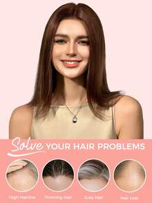 16英寸真人发片，蕾丝底座，5.5*6英寸大尺寸透明蕾丝底座，女士假发，隐形自由分缝假发片，接发 - SNatural - 查看 6